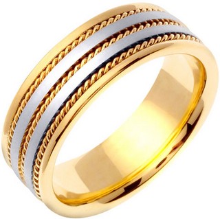 Two Tone Gold Twin Blade Wedding Band 7mm TT-761A